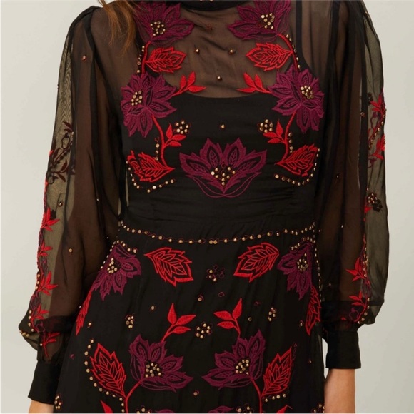 Farm Rio Black Organza Long Sleeve Midi Dress - Picture 2 of 5